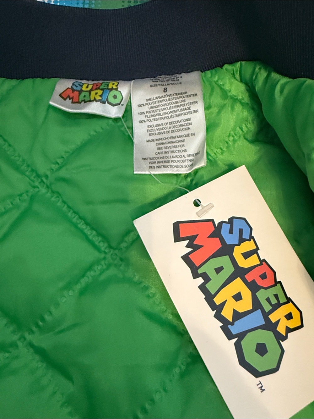 Nintendo Green Luigi Graphic Bomber Jacket with Navy & White Trim - Picture 4 of 5